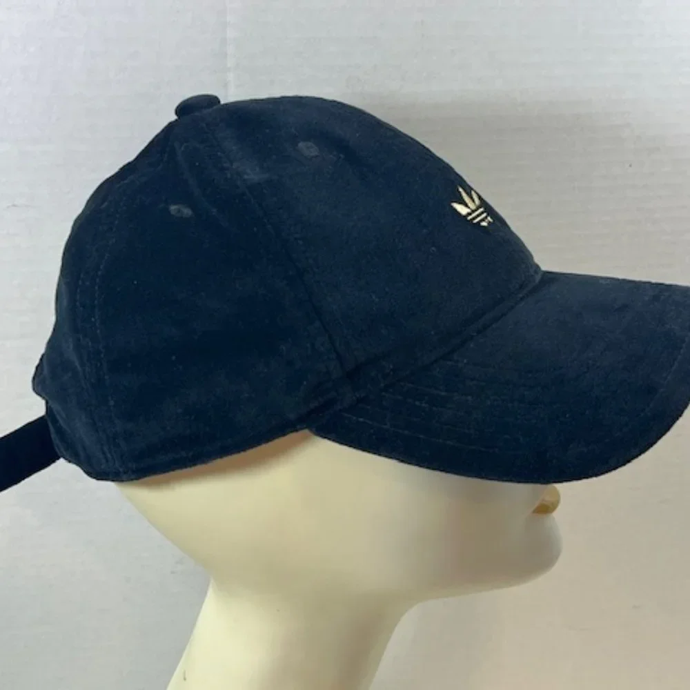 Black Velvet Adidas Cotton Gold Trefoil Embroidered Logo Adjustable Cap Hat